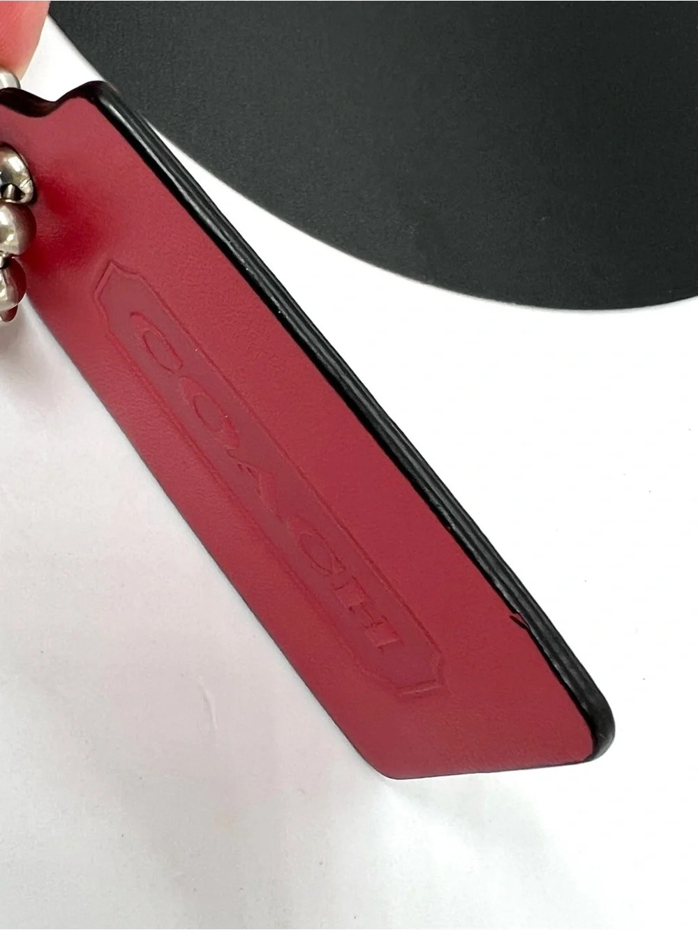 COACH Pink Coral XL 3” Leather Hang Tag Bag Charm Replacement Fob Silver Chain